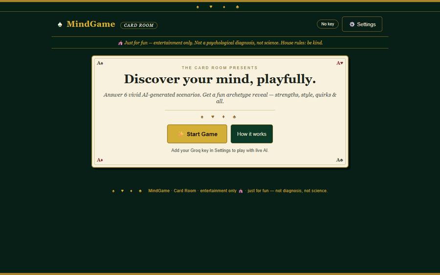 MindGame app: casino card-table game