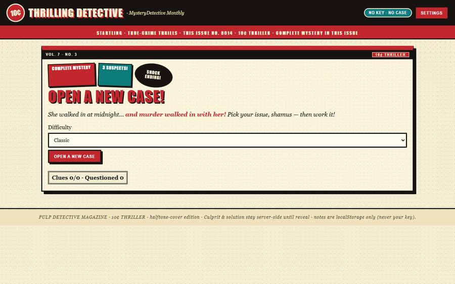 MysteryDetective app: pulp detective case file