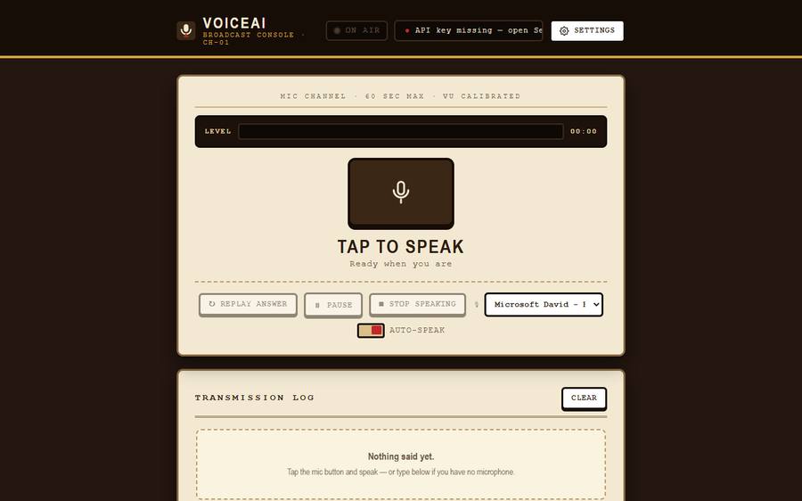 VoiceAI app: broadcast-console voice interface